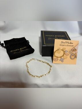 NIB DAVID MARKSTEIN Italian Jewelry Luxe Paper Clip Bracelet 2 Tone